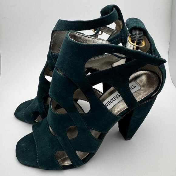 Steve Madden Green Suede Heeled Strappy Sandals Size 6M - Picture 2 of 10